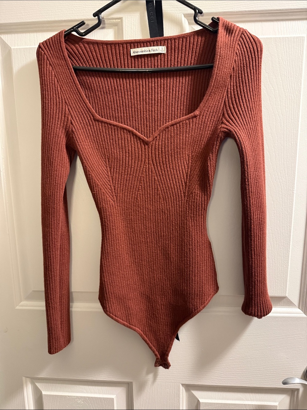 Abercrombie & Fitch Rust Ribbed Sweetheart Neck Bodysuit